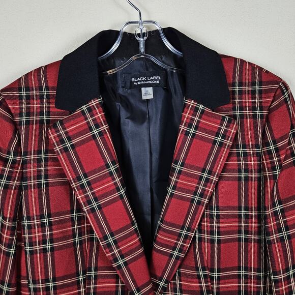 Black Label Evan Picone Blazer Jacket Tartan Plaid Checker Equestrian Womens 10 - Picture 4 of 12